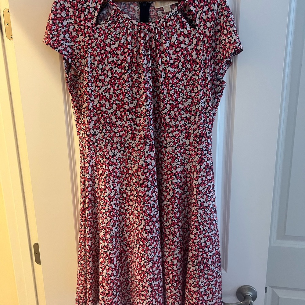 Michael Kors Pink and Blue Fit and Flare Midi Dress